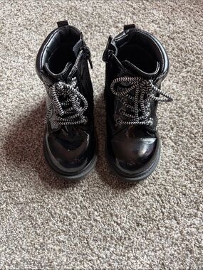 wonder nation Black Patent Lace-Up Combat Boots